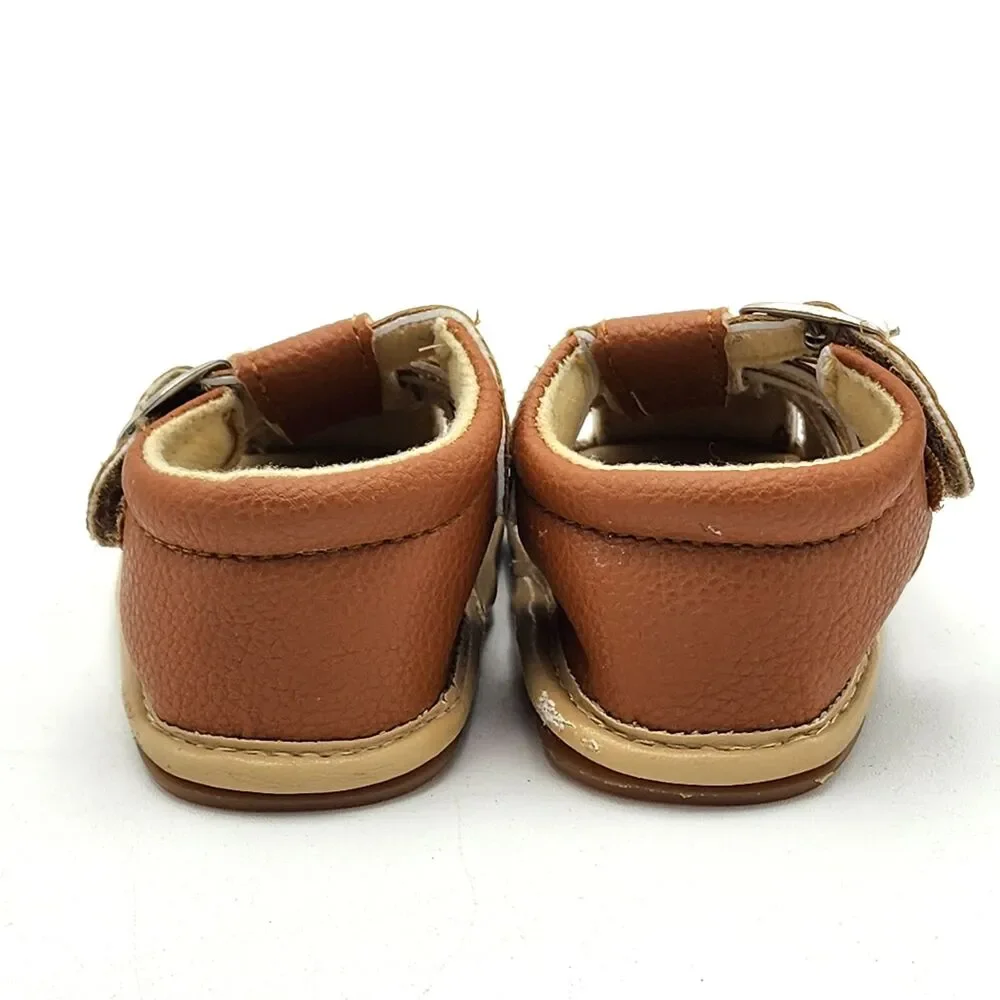 Baby Shoes Fisherman Faux Leather Buckle Sandals Brown Infant Size 1 US
